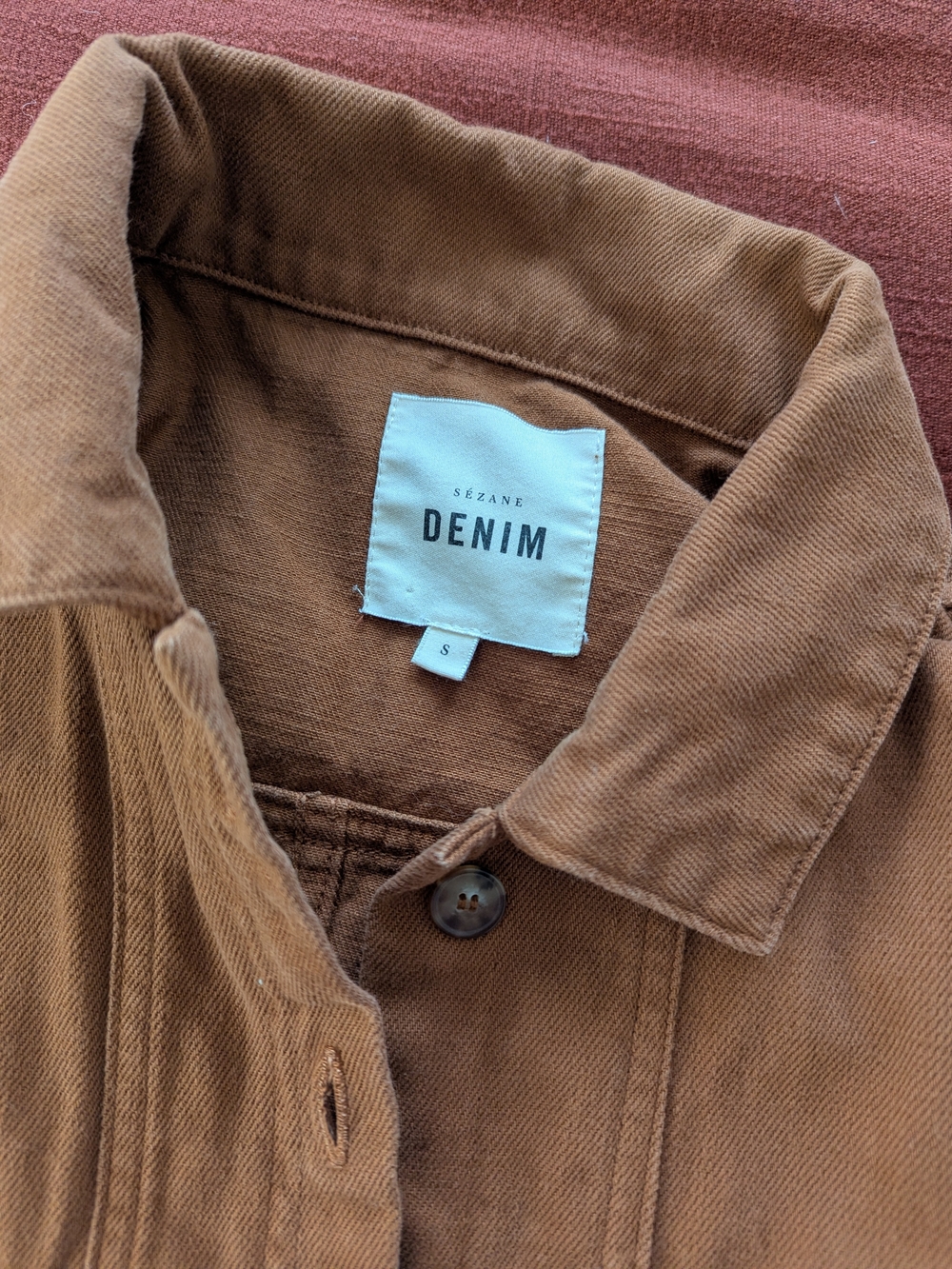Sézane Will Denim Jacket In Camel Brown - Picture 3 of 4